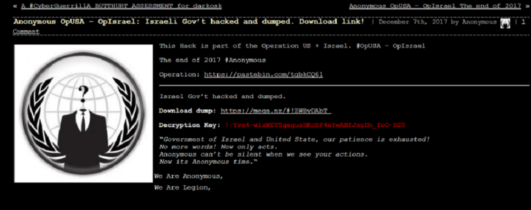 #OpUSA – OpIsrael – Anonymous hit Israel and threatens cyberattack on US Govt