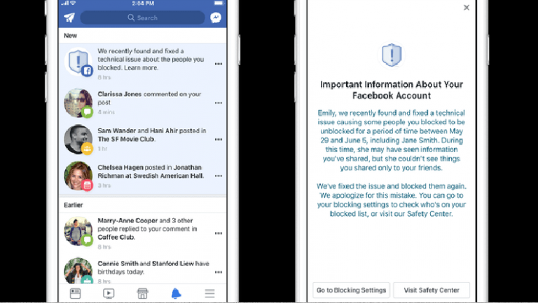 Facebook is notifying 800,000 users affected by a blocking bug